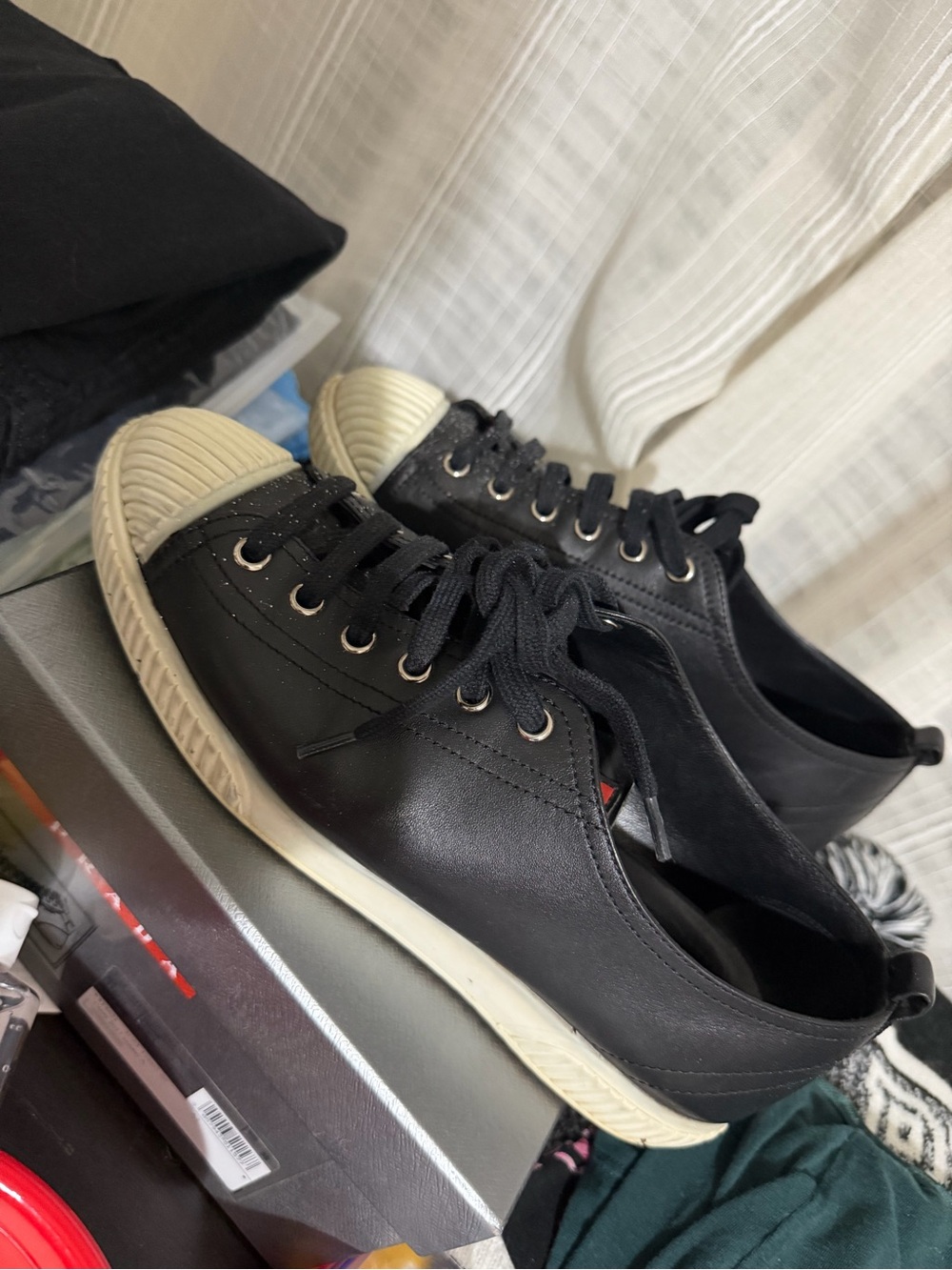 PRADA Shoes Womens US 8 EU 8 Black Leather Casual Sneaker 3E5876 Made in Italy - Picture 4 of 4